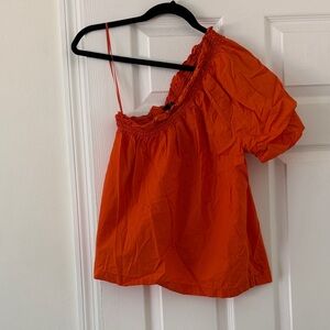 J. Crew Orange One-Shoulder Puff Sleeve Top